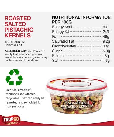 Tropgo Roasted Salted Pistachios Kernel 100g - Nuts in Resealable and Recyclable Tub - Healthy Jumbo Nuts with Fibre Protein and Essential Minerals - Healthy Snacks for All Ages - Buy Online on SooperMarket.com