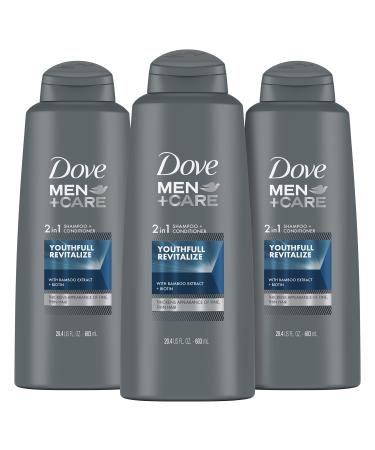Dove Men+Care 2 in 1 Shampoo and Conditioner Youthfull Revitalize 3 Count For Fine Thin Hair Men's Shampoo and Conditioner with Bamboo Extract + Biotin 20.4 oz