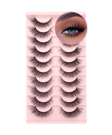 Natural False Eyelashes Mink Lashes Wispy Cat Eye Lashes Fluffy Pack 3D Strip Short Volume Fake Eyelashes 10 Pairs Bulk Cat Eye_Fluffy+