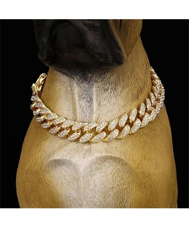 Cuban Connection Dog Collar - 17.7 Cuban Link Chain Alloy Diamond Gold Bling Jewelry for Dogs & Cats - Buy Online on SooperMarket.com