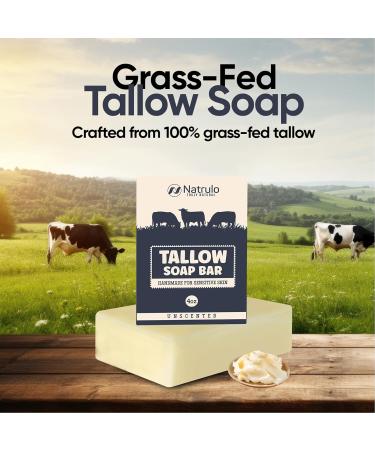 Beef Tallow Soap Bar - All-Natural Unscented Grass-Fed Tallow Soap for Moisturizing Face & Body - Ideal for Eczema & Sensitive Skin - Handcrafted in the USA - Buy Online on SooperMarket.com