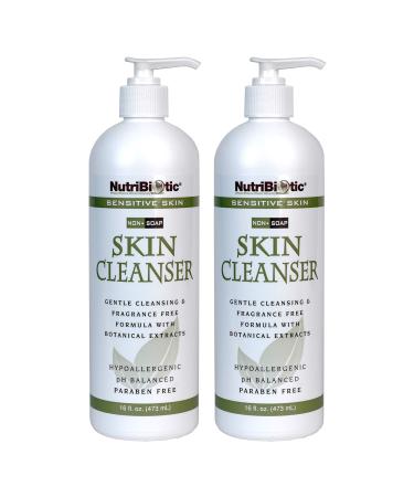 NutriBiotic Sensitive Skin Non-Soap Skin Cleanser 16 Oz Twin Pack with GSE (Citricidal) | pH Balanced Hypoallergenic & Biodegradable | Free of Parabens Sulfates Dyes Colorings & Fragrance
