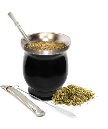 Norte UPGRADED Yerba Mate Natural Gourd/Tea Cup Set (Original Traditional Mate Cup - 8 Ounces) | Includes 2 Bombillas (Yerba Mate Straws to Use) & Cleaning Brush | Stainless Steel | Double-Walled Black 1