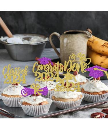 Rsstarxi 24 Pack Class of 2024 Cupcake Toppers 2024 Graduation Food Appetizer Picks 2024 Congrats Grad Cap Done Diploma Cupcake Picks for 2024 Graduation Theme Party Cake Decorations Gold Purple - Buy Online on SooperMarket.com