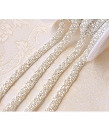 2 Yards Pearl Beaded Trim Bridal Lace Ribbon Trimming Edge Tape for Craft Sewing Wedding Dress Fabric DIY Decoration 1cm (3)