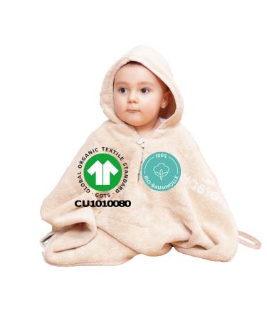 Mabyen Baby Hooded Bathrobe | Baby Poncho with Hood - made from 100% Organic Cotton Beige One Size