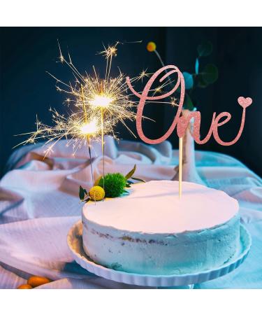 Arthsdite One Cake Topper with Heart Baby First Birthday Cake Decorations for Baby Shower Boys Girls Kids 1st Birthday Party Decorations Supplies - Rose Gold Glitter - Buy Online on SooperMarket.com