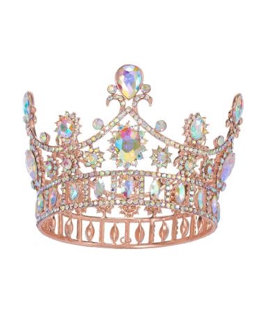 SWEETV Rose Gold Queen Crown for Women  Iridescent Crystal Brithday Crown for Cake Topper  Costume Tiaras and Crowns  Aurora Borealis Party Accessories for Wedding Halloween Babyshower Multicolored