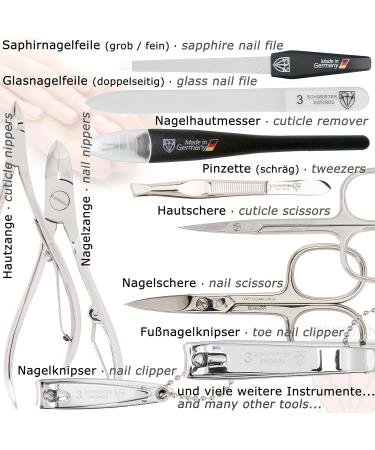 Three Swords 16 pcs Manicure Pedicure Set 'Cinisello' | Premium Synthetic Leather Nail Case in Cognac | Complete Hand & Foot Care Tools - Buy Online on SooperMarket.com