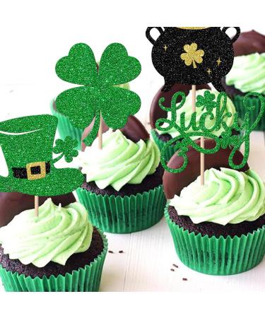 Rsstarxi 24 Pack St.Patrick's Day Cupcake Toppers Glitter Four Leaf Clover Shamrock Lucky Cupcake Picks Green Hat Baby Shower Cake Decorations for Irish St Patrick's Day Party Decorations Design 14 - Buy Online on SooperMarket.com