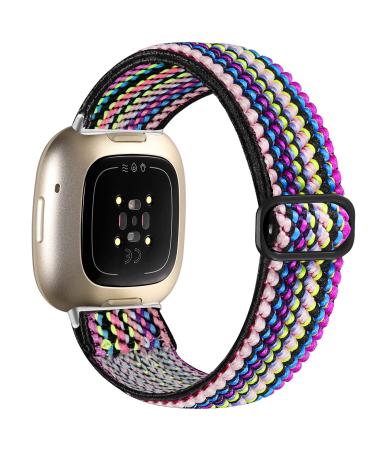 Witzon Compatible with Fitbit Sense Bands / Versa 3 Bands for Women Men, Adjustable Fabric Nylon Replacement Wristband Accessories, Breathable Elastic Sport Band for Versa 3 Smart Watch, Colorful Rope