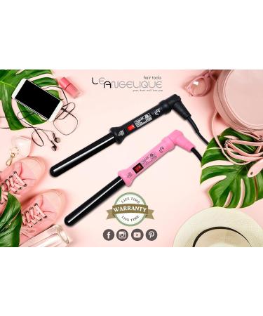 Le Angelique 1 Inch Ceramic Curling Wand - Professional Clipless Curler for Beach Waves & Curls - 450F Instant Heat Dual Voltage Includes Glove & Clips - Pink Zebra - Buy Online on SooperMarket.com