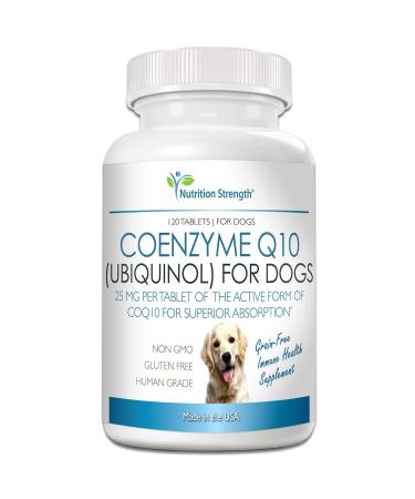 Nutrition Strength Coenzyme Q10 for Dogs Grain-Free Supplement, Ubiquinol - The Electron-Rich Form of CoQ10, Promotes Heart Health, Cognitive and Energy Support for Dogs, 120 Chewable Tablets