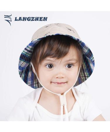 LANGZHEN Baby Girls Beach Sun Hat - Adjustable Wide Brim Toddler Kids Hat with Chin Strap for Sun Protection - Beige Fish Design (4-8 Years) - Buy Online on SooperMarket.com