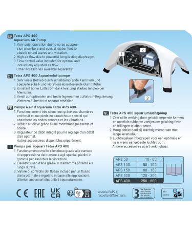 Tetra APS 400 Aquarium Air Pump - Quiet Diaphragm Pump for 250-600 L Aquariums - International Shipping Available - Buy Online on SooperMarket.com