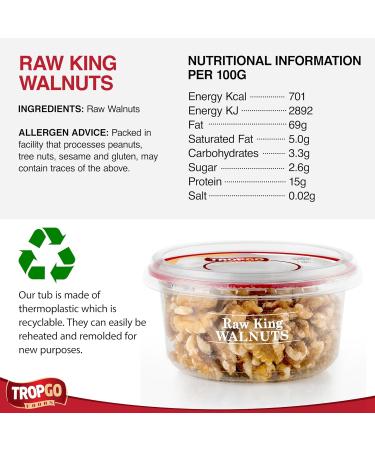 Tropgo Raw King Walnuts - Whole Food Unsalted Nuts in a Resealable and Recyclable Tub - High Protein and Fibre Rich Vegan Snack - Ideal Healthy Vegan Keto Snack for all Ages (120G) - Buy Online on SooperMarket.com