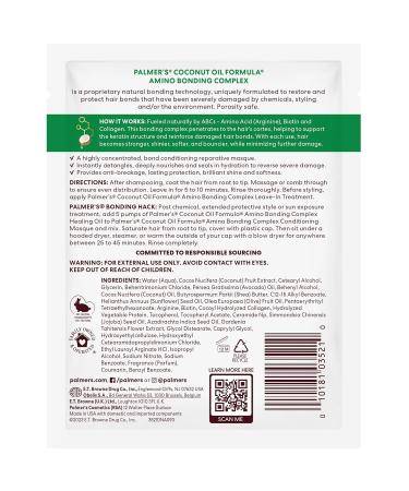Palmer's Amino Bonding Complex Hair Mask - Intense Conditioning Masque with Coconut Oil & Vitamin E Heat Protectant Anti-Frizz Shine & Growth - 2.1 oz Packette - Buy Online on SooperMarket.com