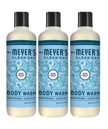 Mrs. Meyer's Moisturizing Body Wash for Women and Men, Biodegradable Shower Gel Formula Made with Essential Oils, Rain Water Scent, 16 oz Bottle, Pack of 3