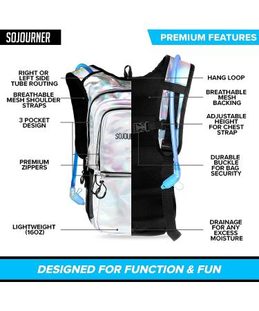 Sojourner Hydration Pack - 2L Hydration Backpack for Festivals, Raves, Hiking, Running - Silver Holographic - Buy Online on SooperMarket.com