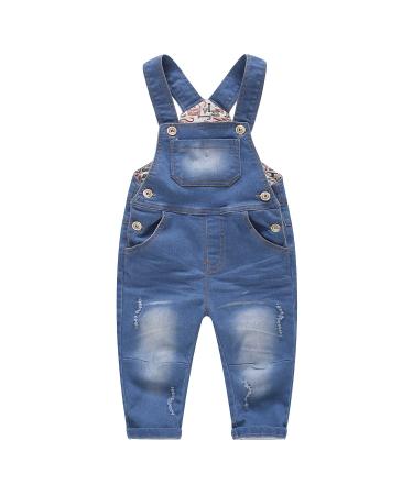 KIDSCOOL SPACE Baby & Little Boys/girls Water Washed Ripped Soft Denim Overalls 18-24 Months Light Blue-2006