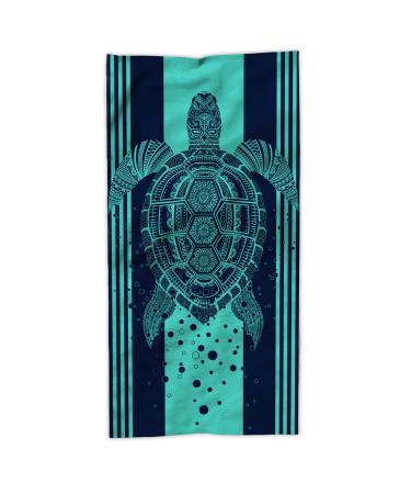 Hexagram Turtle Beach Towel,Tropical Blue Microfiber Bath Towel Sea Turtle Gift for Adults,Sand Free Quick Dry Large Pool Towels 31" x 63" Oversized Towels for Yoga 31x63 inch Turtle