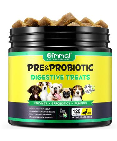 Probiotics Chews for Dogs - Pre & Probiotic Digestive Treats for Dog Support Gut Health Seasonal Allergies Itchy Skin Dog Supplement Soft Chews for Pet Immune System for All Type Dogs - 120pc/Duck