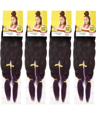 T1/Purple 60 INCH XPRESSION LAGOS BRAID PRE-PULLED/PRE-STRETCHED Hair Extension 60 2 In A Pack (Colour T1/Purple Black/Purple Mix) Heat Resistant Tangle Free Black Purple 1 - Buy Online on SooperMarket.com