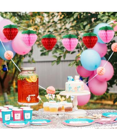 KAYNO 16 Pieces 6 Inch Strawberry Honeycomb Ball Tissue Paper Strawberry Ball Paper Strawberry Decoration for Strawberry Themed Birthday Party (Pink Red) - Buy Online on SooperMarket.com