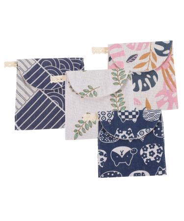 FOMIYES Tampon Organizer 4pcs Tampon Organizer for Bathroom Napkin Holder Menstrual Pad Bag Storage Bag Leaves Monstera Girl Napkin Cotton Linen Cute Pads Pouch Tampon Holder