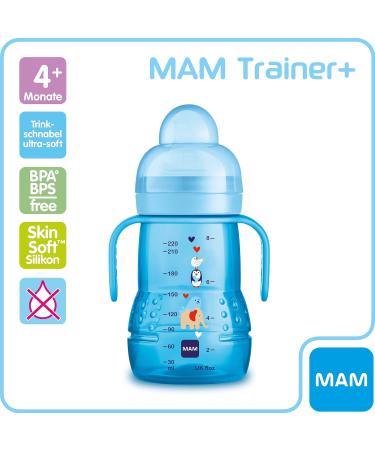 MAM Trainer+ 220ml Drinking Bottle - Elephant Blue | Drip-Free Teat, Handle | 4+ Months Transition Cup | Shop Now - Buy Online on SooperMarket.com