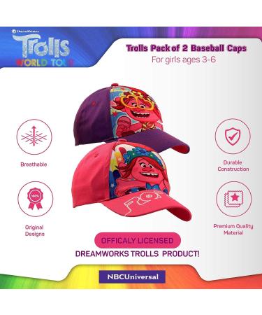 DreamWorks Girls' Trolls 2-Pack Poppy Baseball Caps, Curved Brim Strap Back Hats (4-7) Pink/Purple - Ages 4-7 - Buy Online on SooperMarket.com