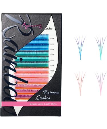 DIY Colored Gradient Lash Extensions 4 Colors Easy Fan 0.07mm D Curl 12mm 14mm 16mm Rainbow Eyelash Faux Mink Volume Eyelashes for Home and Salon Use Beauty7 - Buy Online on SooperMarket.com