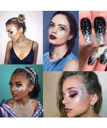 Silver Holographic Chunky Glitter Set for Festival Party - 14g Glitter + Glue Gel - Beauty Rave Accessories - Buy Online on SooperMarket.com