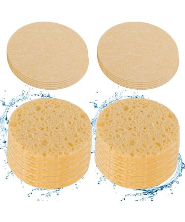 20 Natural Cellulose Facial Sponges for Cleansing and Exfoliating - Round Yellow Sponge Set - Buy Online on SooperMarket.com