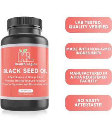 Health Logics - 100 Black Seed Oil Soft Gels - Cold Pressed for Max Potency - 100% Natural - GMO and Gluten Free - Buy Online on SooperMarket.com