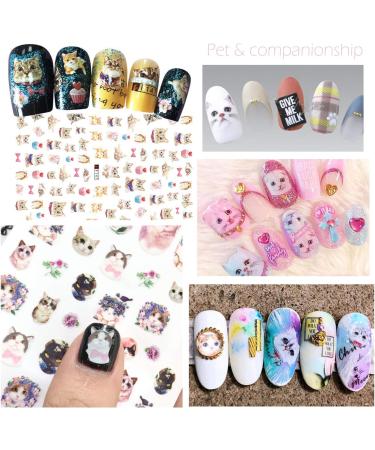 PHOGARY Cat Nail Stickers - 8 Sheets Nail Art Decals for Women & Girls | Perfect for False Nails & Manicure Gifts - International Shipping Available - Buy Online on SooperMarket.com