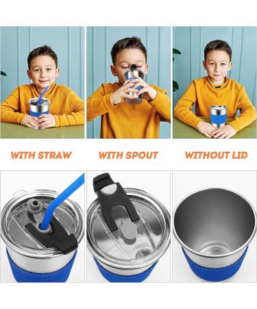 Vermida Kids 12oz Stainless Steel Cups with Straws and Lids - Spill Proof Tumbler for Toddlers - Metal Sippy Cups for School and Outdoor Activities - Green/Orange/Blue (Pack of 3) - Buy Online on SooperMarket.com