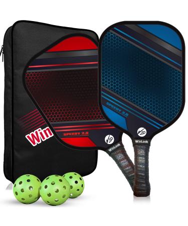 JP WinLook Premium Pickleball Paddles Set - Pickleball Set with Graphite Rackets for Women & Men and Pickleball Balls for Indoor or Outdoor Play. Pickleball Set - Racquets, Pickleballs & Carry Bag Red / Blue-2 Player Set