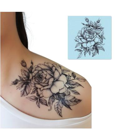 DaLin 4 Sheets Temporary Tattoos for Men Women Flowers Collection (Black Rose)