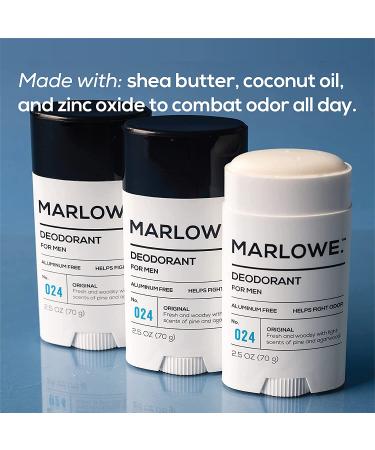 MARLOWE Natural Deodorant for Men | Aluminum-Free Stick with Coconut Oil & Shea Butter | Fresh Woodsy Scent | 2.5oz - Buy Online on SooperMarket.com