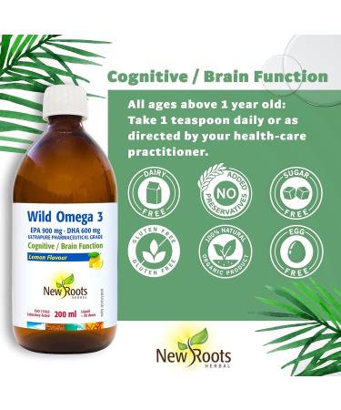 New Roots Herbal - Wild Omega 3 EPA 900mg DHA 600mg Lemon Flavour 200ml - Premium Fish Oil Liquid Omega 3 Supplement - High-Potency EPA & DHA for Overall Wellness - Pure Omega-3 Fatty Acids - Buy Online on SooperMarket.com