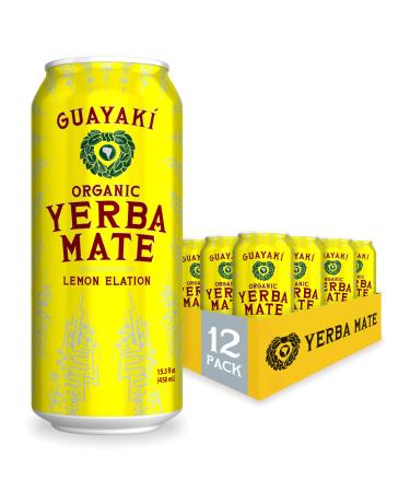 Guayaki Yerba Mate, Clean Energy Drink Alternative, Organic Lemon Elation, 15.5oz (Pack of 12), 150mg Caffeine