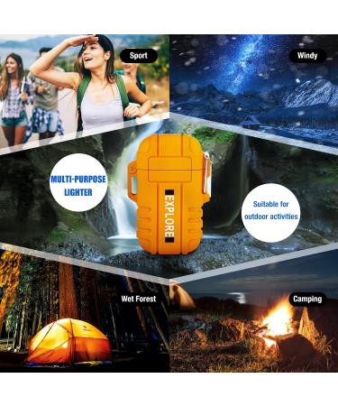 USB Rechargeable Windproof Arc Lighter Waterproof - Dual Arc Plasma Lighter with Emergency Whistle for Outdoor Adventure - Camping Gadgets (Orange) - Buy Online on SooperMarket.com