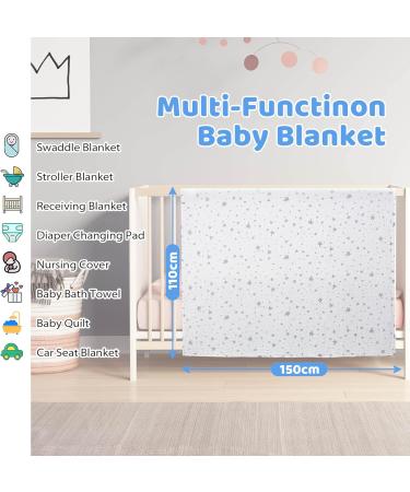 Miracle Baby Muslin Swaddle Blanket 115x150cm - Grey Stars - Cotton Summer Layer - For Boys and Girls - Buy Online on SooperMarket.com