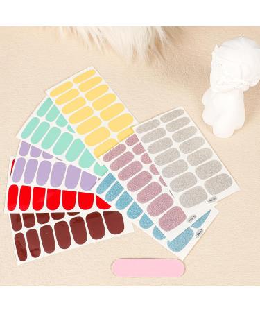 JSRQT Solid Glitter Color Full Wraps Nail Polish Stickers 8 Sheets Nail Art Polish Decals Tips Self-Adhesive Nail Polish with Nail Files Nail Strips Bright Pink Nail Wraps Nail Art Designs for Women - Buy Online on SooperMarket.com