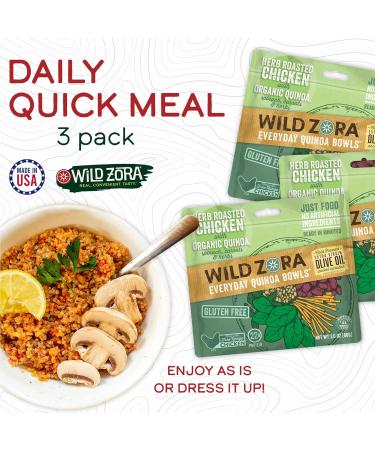 Wild Zora Organic Quinoa Bowls - Herb Roasted Chicken Flavor (3-Pack) | Gluten-Free, Quick & Tasty Meals with Lentils and Olive Oil | Pantry Staple Instant Meal Option - Buy Online on SooperMarket.com