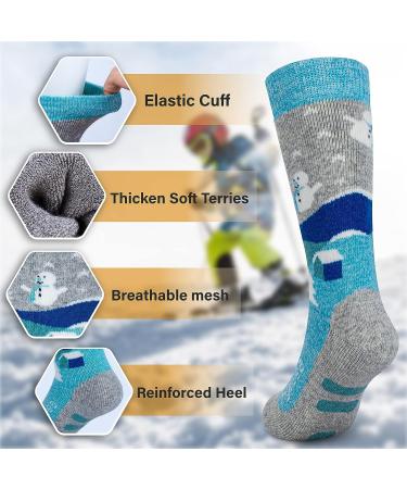 Merino Wool Kids Ski Socks - Warm Thermal Knee-high Snowboard Socks (2 Pairs) - Grey Blue - Boys Girls Toddler - Small - Buy Online on SooperMarket.com