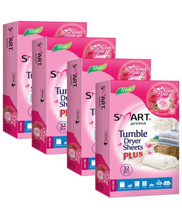 Smart aroma laundry dryer - makes the fabrics softer - give a long -lasting and fresh fragrance - make it easier to iron (sweet rose 4 x 32 pieces) sweet rose 32 pieces (4 Pack)