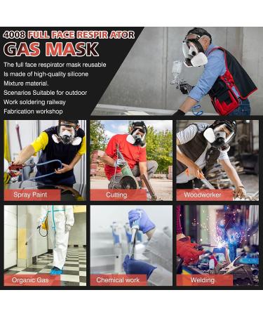 Full Face Gas Respirator mask Gas Masks Survival Nuclear and Chemical with 6001 Activated Carbon Filter Reusable Respirator Mask for Gases Dust Vapors Chemicals Fume Paint Spray Sanding - Buy Online on SooperMarket.com