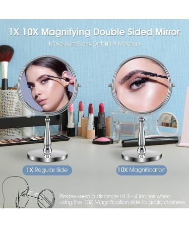 Zelaxy 8 Large Makeup Vanity Mirror | Double Sided 1X 10X Magnification | 360 Swivel Round Mirror with Stand | High Definition | Chrome Finish | Silver - Buy Online on SooperMarket.com